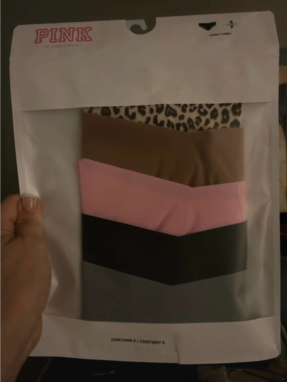 PINK Victoria's Secret 5-Pack No-Show Cheeky Panties Pink & Black NEW  SMALL